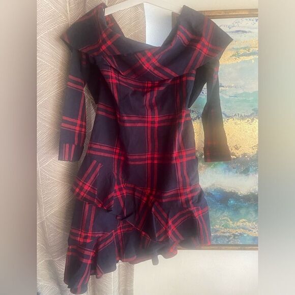 By Egreis Navy Blue/ Red Plaid Dress - Size Large  - NWT - Picture 11 of 12